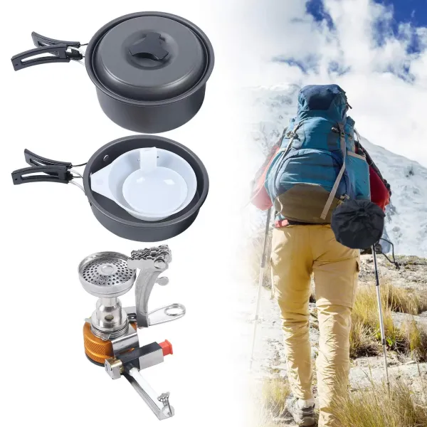 Juego de 14 ollas para camping de acero inoxidable, para senderismo, picnic, cacerolas y sartén de aluminio Juego de 14 ollas para camping de acero inoxidable, para senderismo, picnic, cacerolas y sartén de aluminio