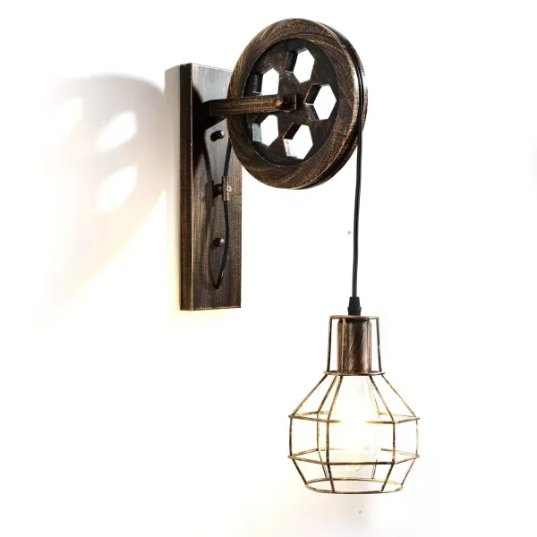Lámpara de pared vintage, 220 V, creativa, retro, industrial, polea E27, lámpara de pared