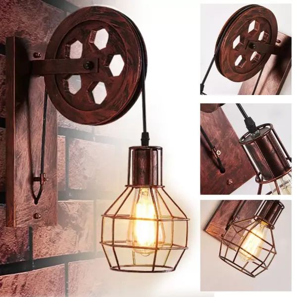 Lámpara de pared vintage, 220 V, creativa, retro, industrial, polea E27, lámpara de pared