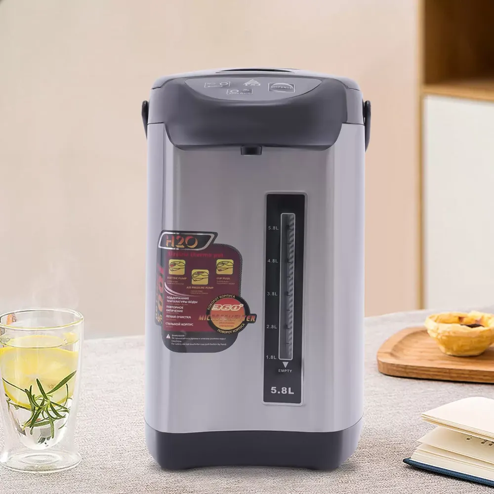 Dispensador de agua caliente, 5,8 L, 750 W, acero inoxidable, térmico, tiempo de calentamiento ≥ 10 min (negro)