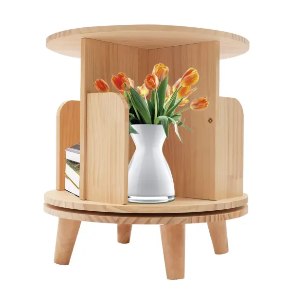Estantería giratoria de madera, estantería para archivos, CD/DVD, 4 compartimentos para oficina y hogar, mesa auxiliar pequeña