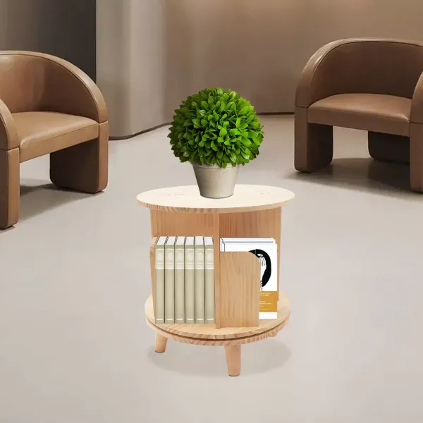 Estantería giratoria de madera, estantería para archivos, CD/DVD, 4 compartimentos para oficina y hogar, mesa auxiliar pequeña