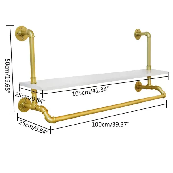CNCEST Barra para colgar ropa de carga pesada para colgar en la pared, estilo vintage, toallero con madera maciza, dorado CNCEST Barra para colgar ropa de carga pesada para colgar en la pared, estilo vintage, toallero con madera maciza, dorado