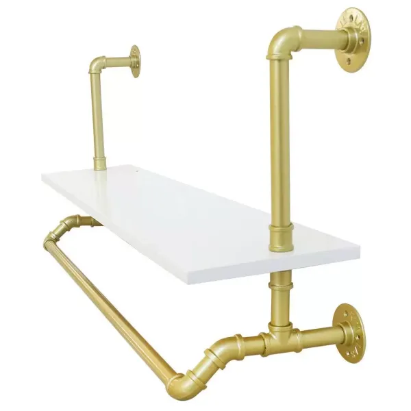 CNCEST Barra para colgar ropa de carga pesada para colgar en la pared, estilo vintage, toallero con madera maciza, dorado CNCEST Barra para colgar ropa de carga pesada para colgar en la pared, estilo vintage, toallero con madera maciza, dorado