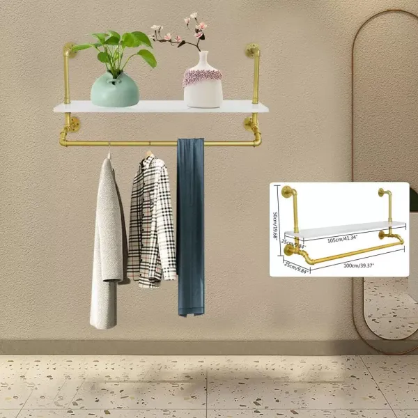CNCEST Barra para colgar ropa de carga pesada para colgar en la pared, estilo vintage, toallero con madera maciza, dorado CNCEST Barra para colgar ropa de carga pesada para colgar en la pared, estilo vintage, toallero con madera maciza, dorado