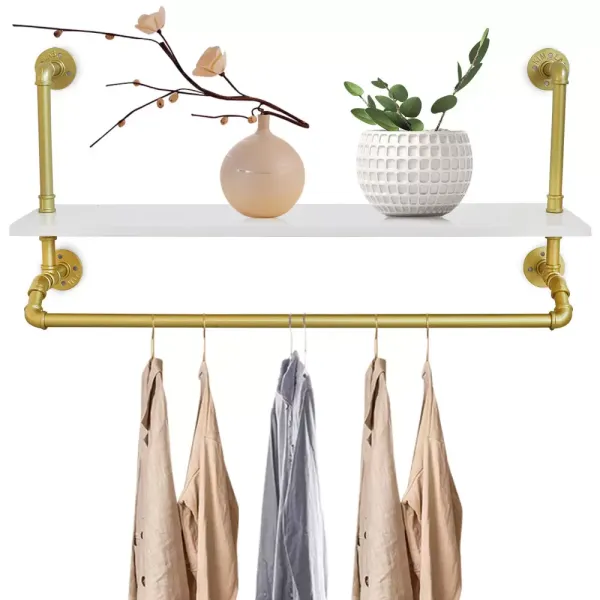 CNCEST Barra para colgar ropa de carga pesada para colgar en la pared, estilo vintage, toallero con madera maciza, dorado CNCEST Barra para colgar ropa de carga pesada para colgar en la pared, estilo vintage, toallero con madera maciza, dorado