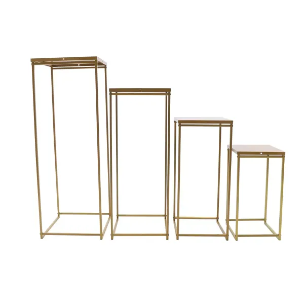 Juego de 4 jarrones de metal para suelo de flores, color dorado, rectangulares, mesita auxiliar, columna para flores