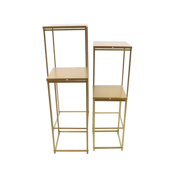 Juego de 4 jarrones de metal para suelo de flores, color dorado, rectangulares, mesita auxiliar, columna para flores