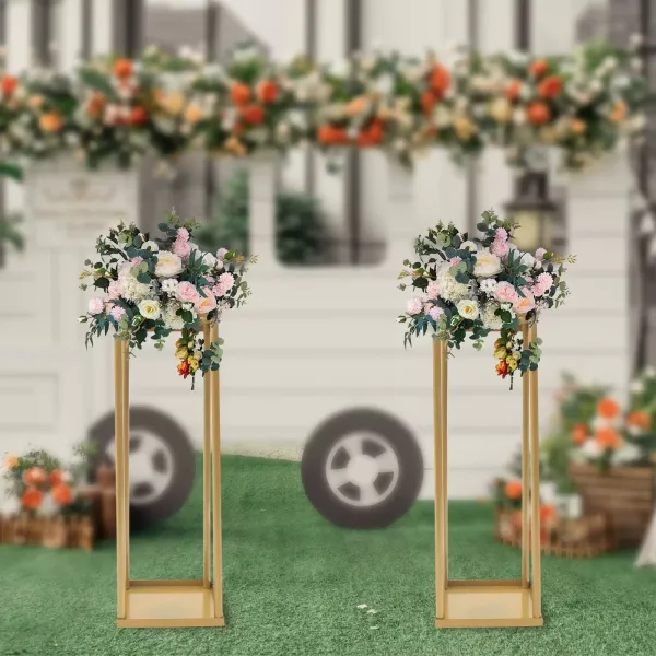 Soporte de flores doradas de 2 piezas  soporte de suelo de boda  para centro de mesa de cena de fiesta de boda