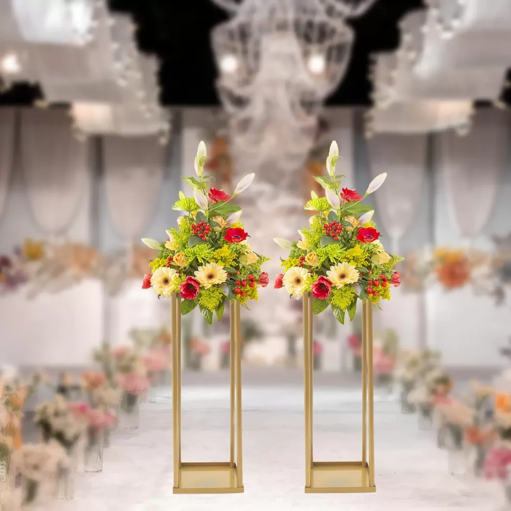 Soporte de flores doradas de 2 piezas  soporte de suelo de boda  para centro de mesa de cena de fiesta de boda