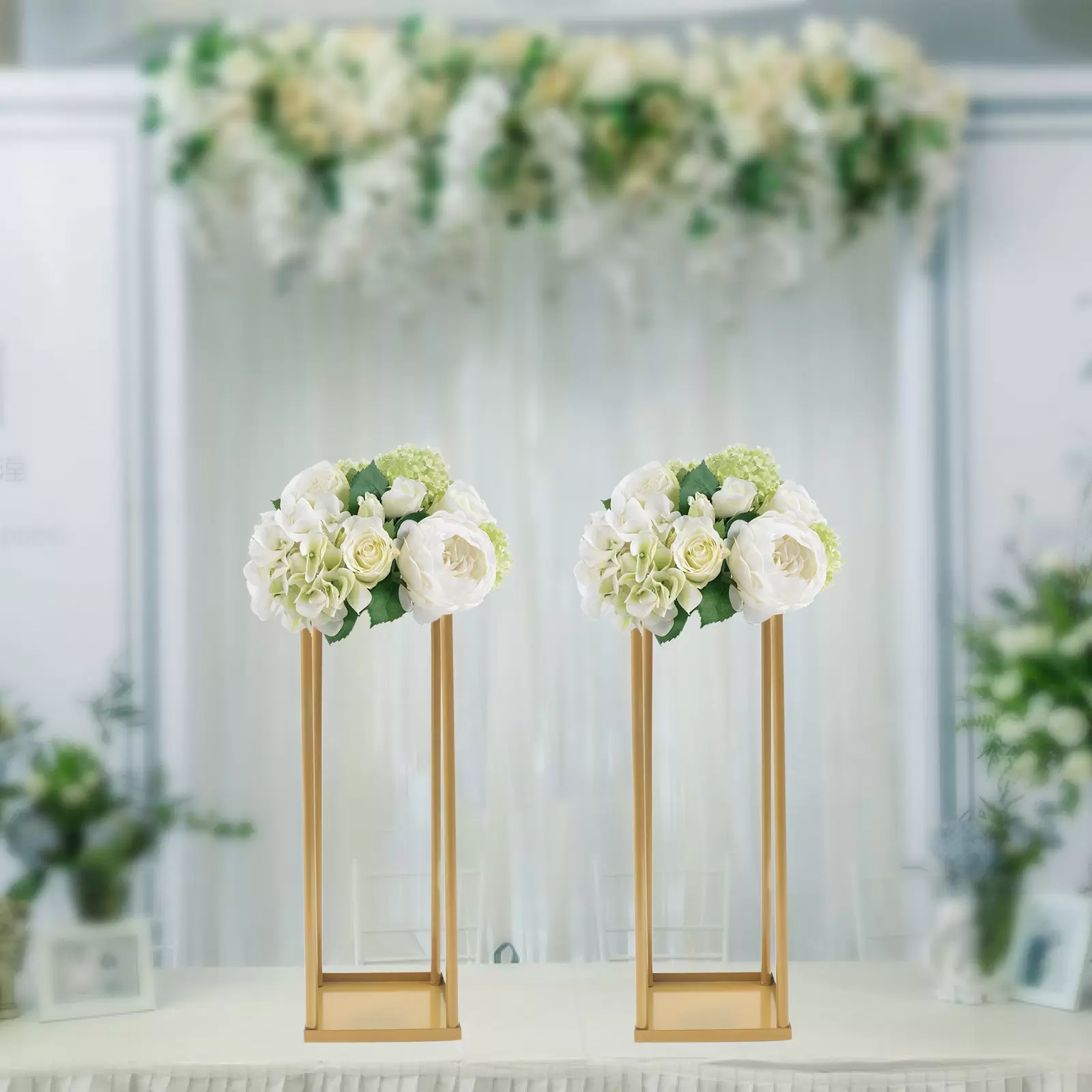 Soporte de flores doradas de 2 piezas soporte de suelo de boda para centro de mesa de cena de fiesta de boda