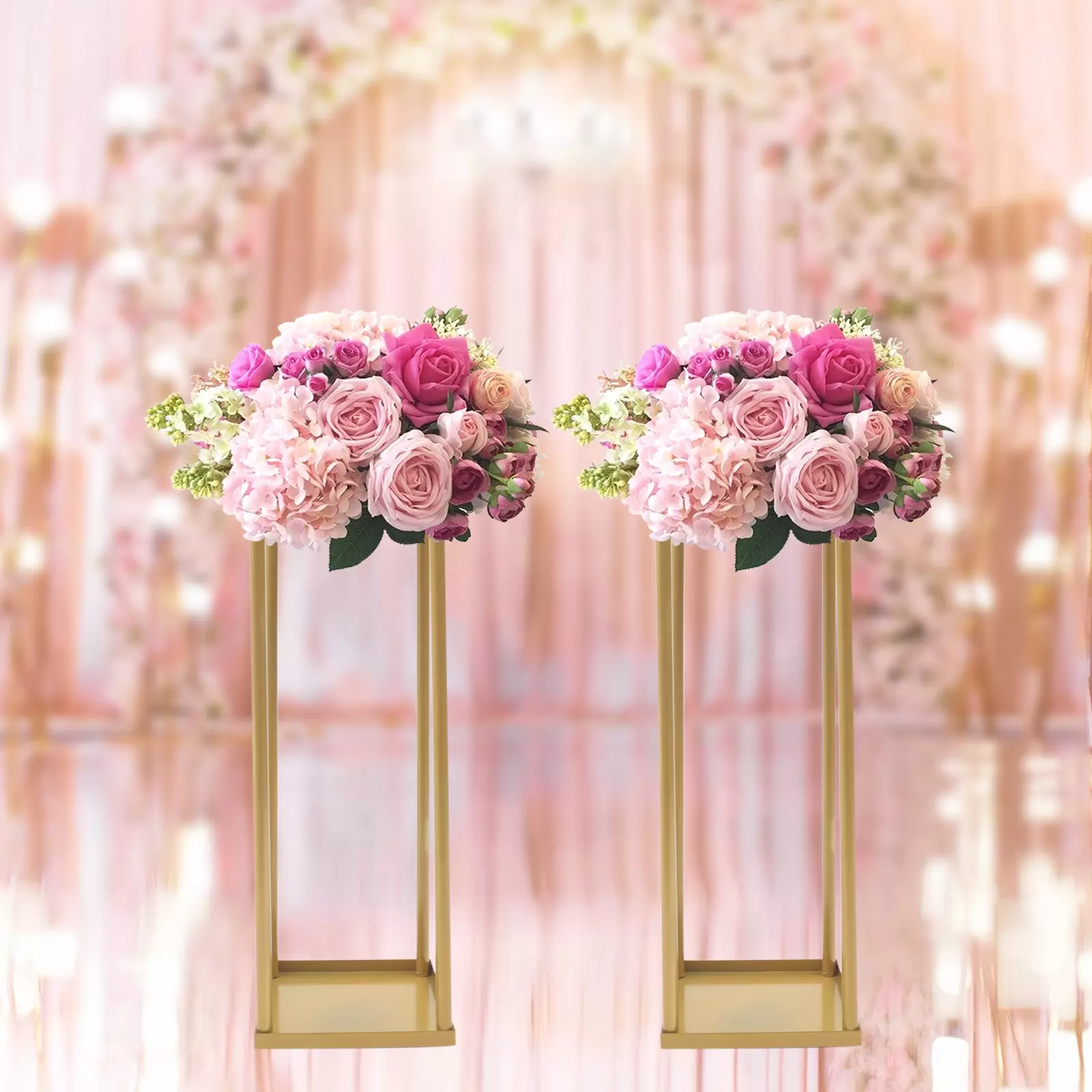 Soporte de flores doradas de 2 piezas soporte de suelo de boda para centro de mesa de cena de fiesta de boda