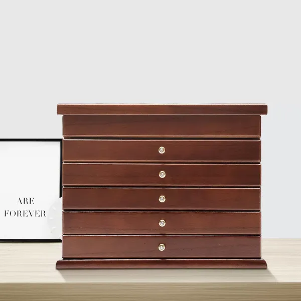 Organizador de joyas de madera con 6 cajones retro, color marrón Organizador de joyas de madera con 6 cajones retro, color marrón