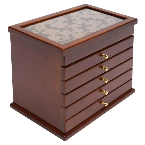 Organizador de joyas de madera con 6 cajones retro, color marrón Organizador de joyas de madera con 6 cajones retro, color marrón