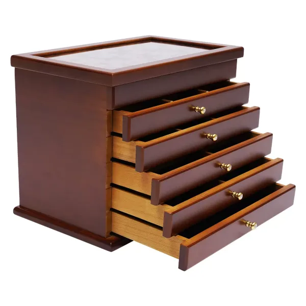 Organizador de joyas de madera con 6 cajones retro, color marrón Organizador de joyas de madera con 6 cajones retro, color marrón