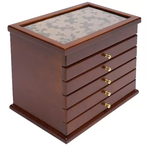 Organizador de joyas de madera con 6 cajones retro, color marrón