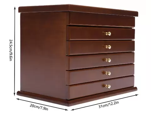 Organizador de joyas de madera con 6 cajones retro, color marrón