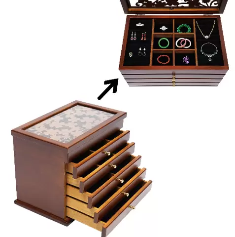 Organizador de joyas de madera con 6 cajones retro, color marrón