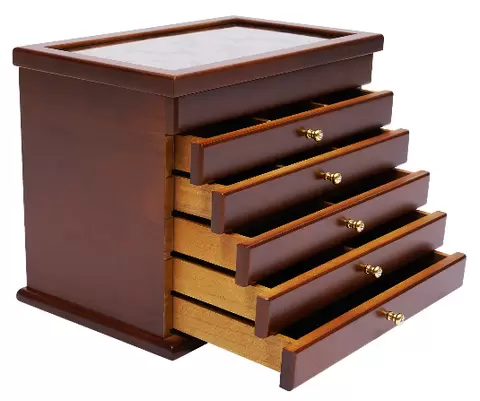 Organizador de joyas de madera con 6 cajones retro, color marrón
