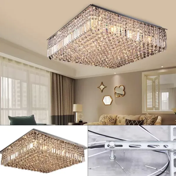 Lámpara de araña de cristal, bombilla LED de bajo consumo, rectangular, lámpara de techo