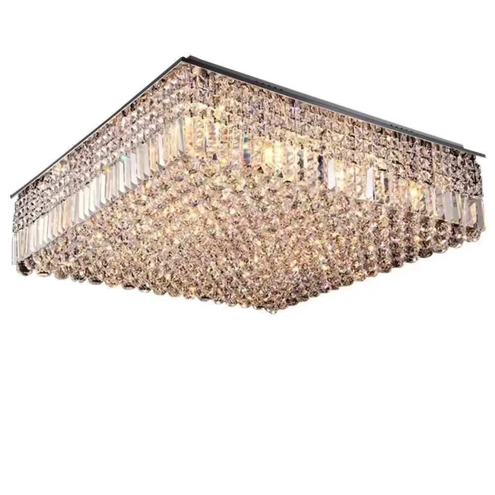 Lámpara de araña de cristal, bombilla LED de bajo consumo, rectangular, lámpara de techo