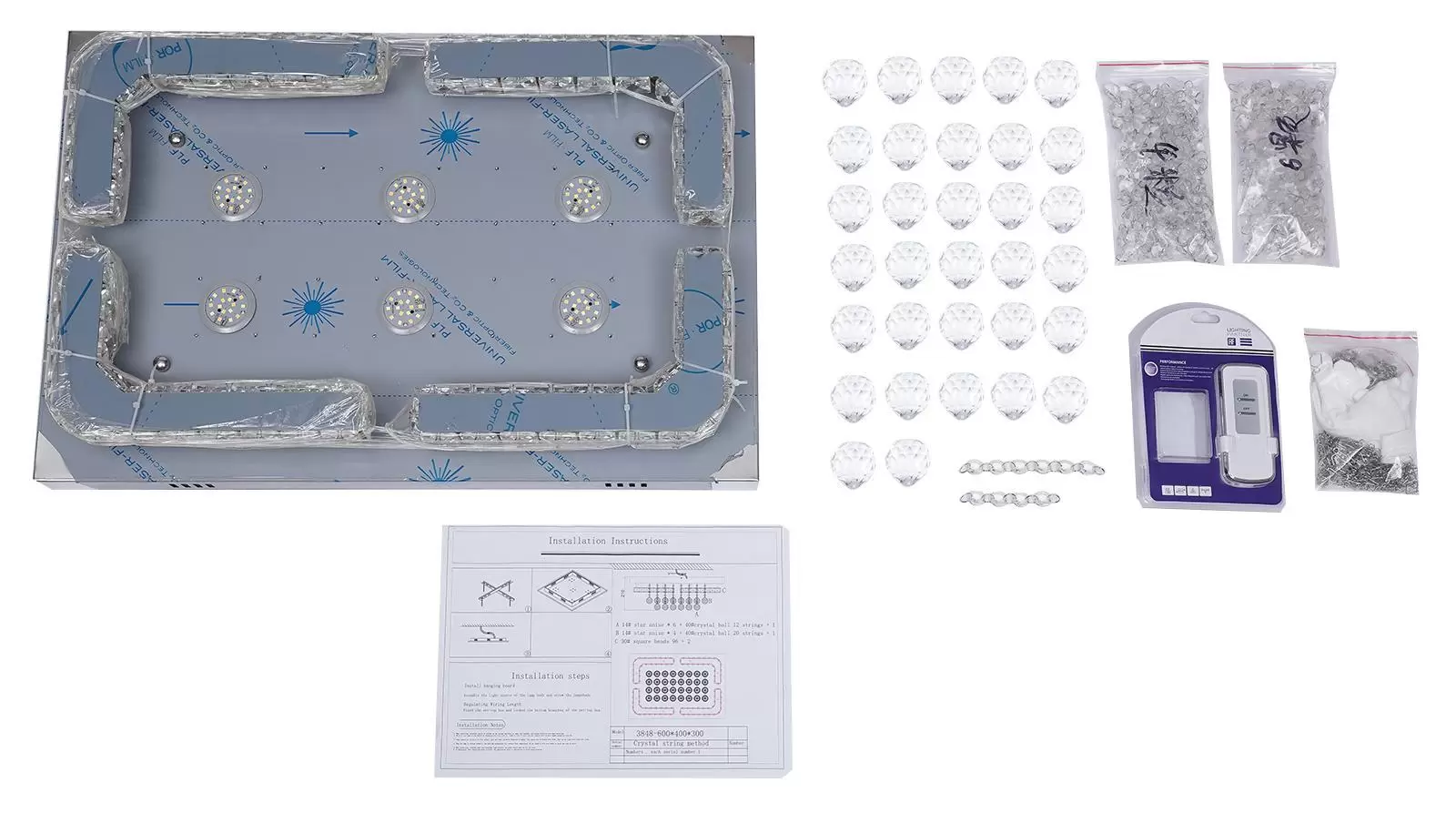Lámpara de araña de cristal moderna con control remoto, Iluminación de tres colores K9