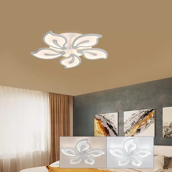 Lámpara de techo LED moderna regulable con forma de flor creativa, lámpara acrílica para sala de estar, pétalos de flores