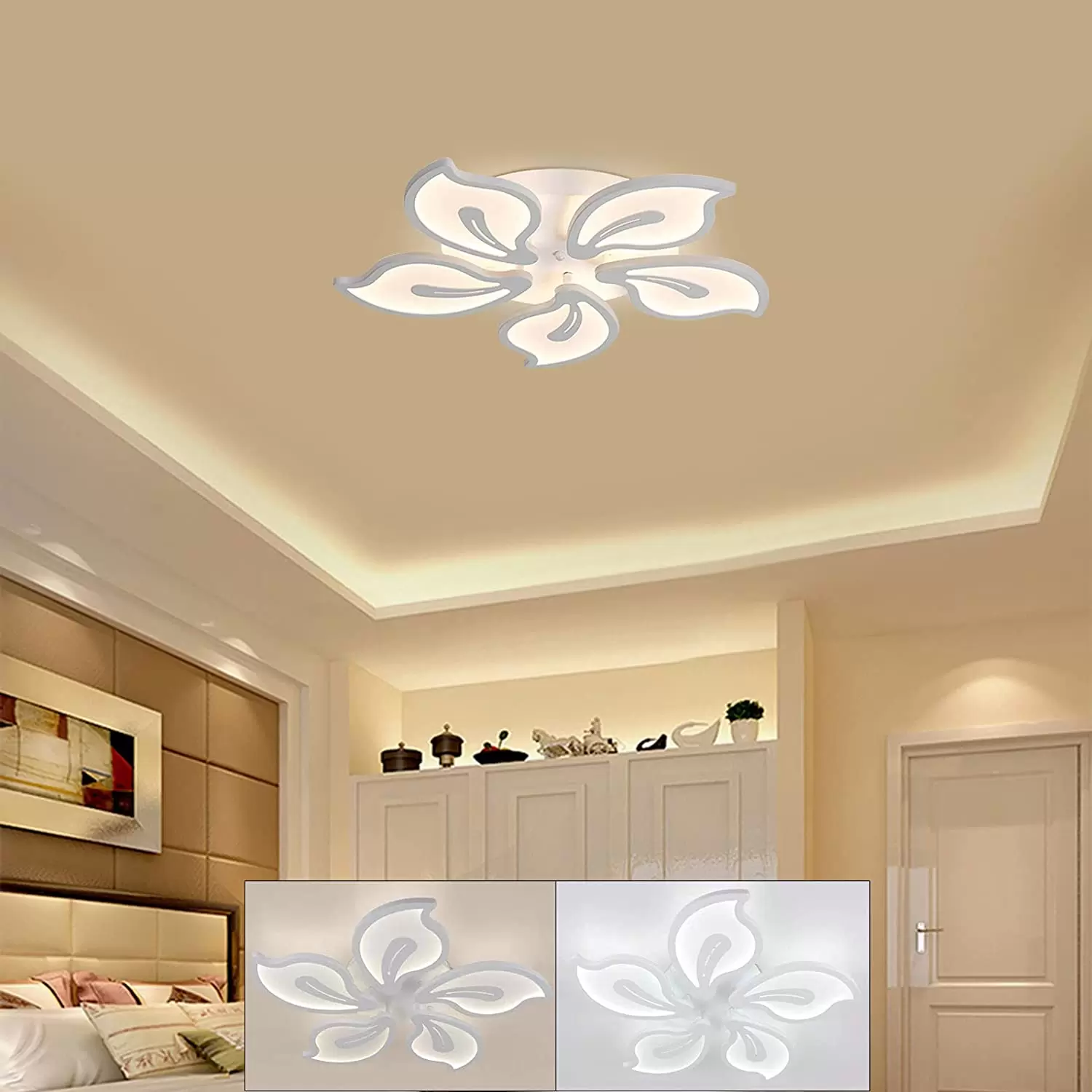 Lámpara de techo LED moderna regulable con forma de flor creativa, lámpara acrílica para sala de estar, pétalos de flores