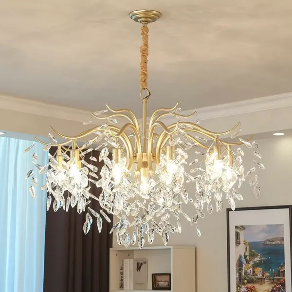 Lámpara de techo colgante de cristal, de metal, para salón, 12 W, diseño dorado