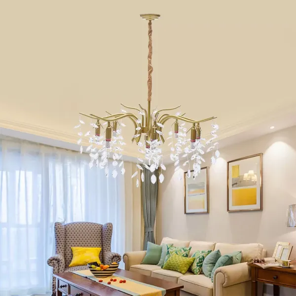 Lámpara de techo colgante de cristal, de metal, para salón, 12 W, diseño dorado