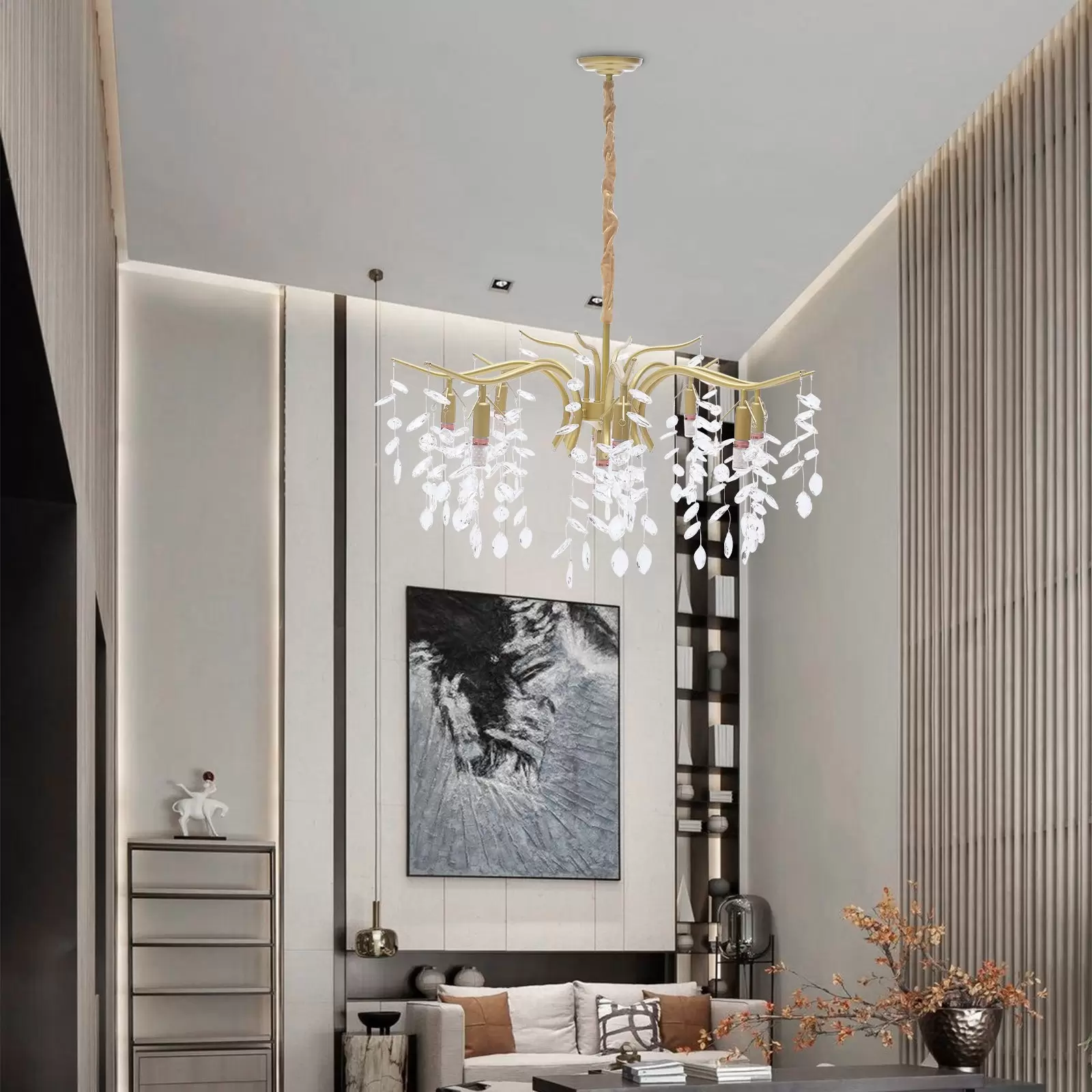 Lámpara de techo colgante de cristal, de metal, para salón, 12 W, diseño dorado