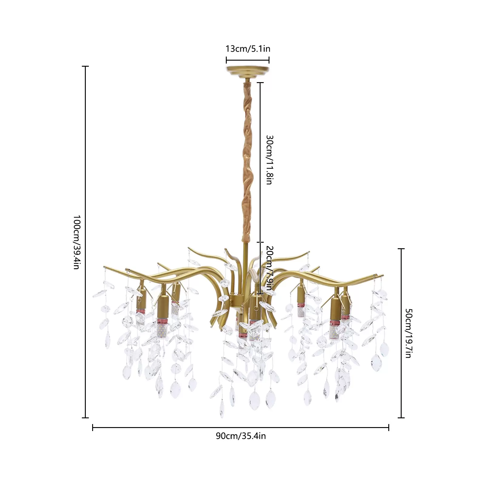Lámpara de techo colgante de cristal, de metal, para salón, 12 W, diseño dorado