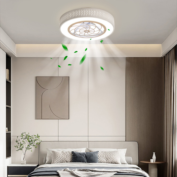 Ventilador de techo LED con iluminación, moderno, ultra silencioso, para sala de estar, dormitorio, restaurante, hoja, ventilador bajo