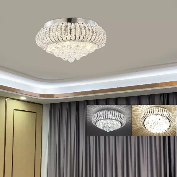 Lámpara de techo LED de cristal, 3 colores de luz, alta reproducción cromática con mando a distancia