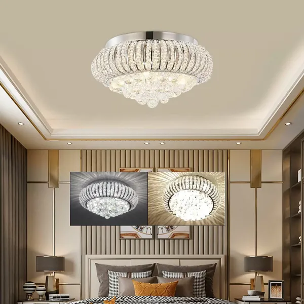 Lámpara de techo LED de cristal, 3 colores de luz, alta reproducción cromática con mando a distancia Lámpara de techo LED de cristal, 3 colores de luz, alta reproducción cromática con mando a distancia