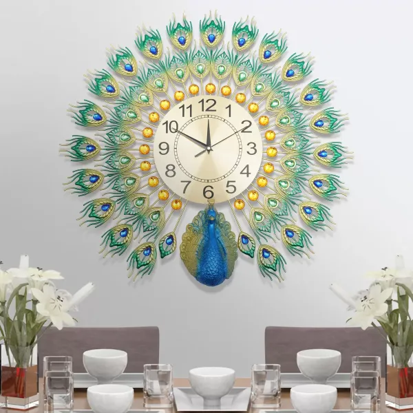 60 x 60 cm Reloj de pared colorido pavo real Reloj de metal Decoración de pared europea Adecuado para salón, dormitorio o regalos 60 x 60 cm Reloj de pared colorido pavo real Reloj de metal Decoración de pared europea Adecuado para salón, dormitorio o regalos