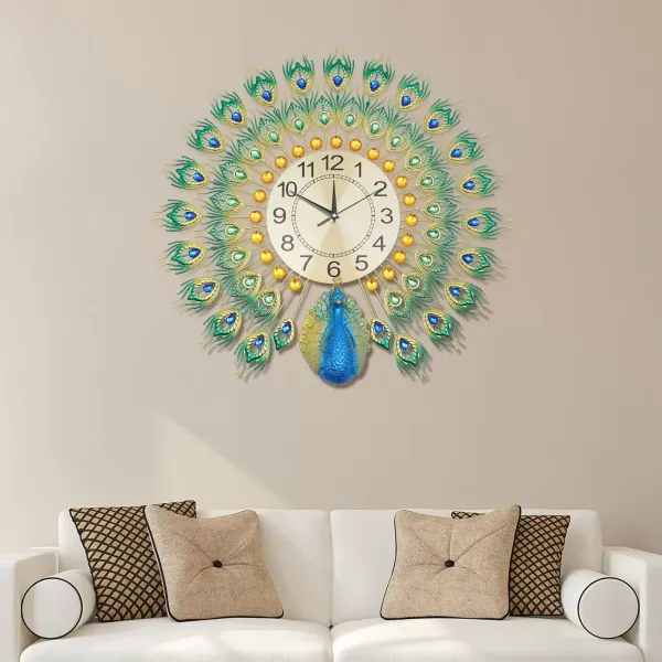 60 x 60 cm Reloj de pared colorido pavo real Reloj de metal Decoración de pared europea Adecuado para salón, dormitorio o regalos 60 x 60 cm Reloj de pared colorido pavo real Reloj de metal Decoración de pared europea Adecuado para salón, dormitorio o regalos