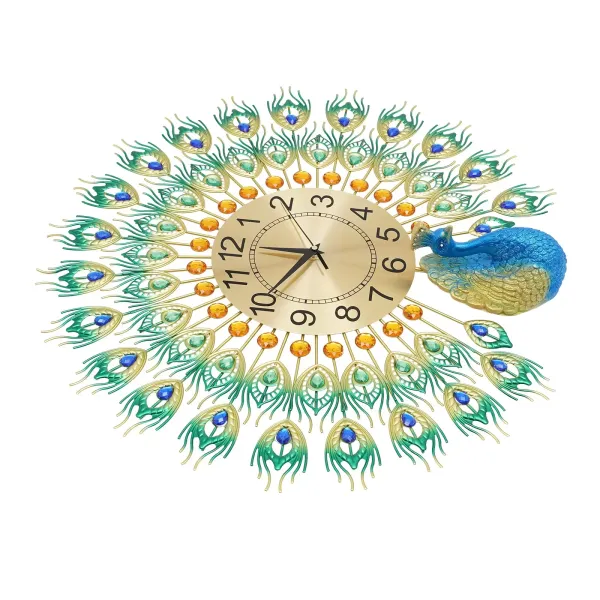 60 x 60 cm Reloj de pared colorido pavo real Reloj de metal Decoración de pared europea Adecuado para salón, dormitorio o regalos