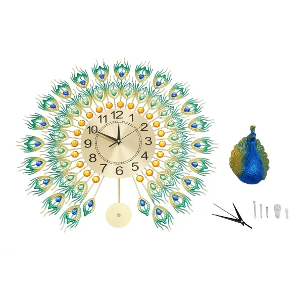60 x 60 cm Reloj de pared colorido pavo real Reloj de metal Decoración de pared europea Adecuado para salón, dormitorio o regalos 60 x 60 cm Reloj de pared colorido pavo real Reloj de metal Decoración de pared europea Adecuado para salón, dormitorio o regalos