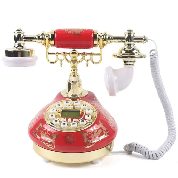Teléfono de mesa retro de lujo antiguo teléfono fijo teléfono hogar vintage decoración para hotel salón oficina escritorio o hogar rojo