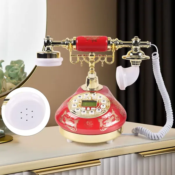 Teléfono de mesa retro de lujo antiguo teléfono fijo teléfono hogar vintage decoración para hotel salón oficina escritorio o hogar rojo