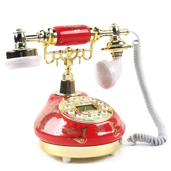 Teléfono de mesa retro de lujo antiguo teléfono fijo teléfono hogar vintage decoración para hotel salón oficina escritorio o hogar rojo