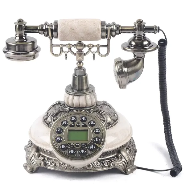 CNCEST Teléfono fijo retro antiguo, decoración para casa, oficina, tamaño del paquete: aprox. 20 x 20 x 26 cm (blanco + cobre claro) CNCEST Teléfono fijo retro antiguo, decoración para casa, oficina, tamaño del paquete: aprox. 20 x 20 x 26 cm (blanco + cobre claro)