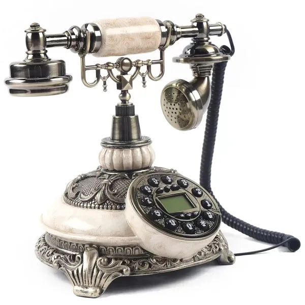 CNCEST Teléfono fijo retro antiguo, decoración para casa, oficina, tamaño del paquete: aprox. 20 x 20 x 26 cm (blanco + cobre claro) CNCEST Teléfono fijo retro antiguo, decoración para casa, oficina, tamaño del paquete: aprox. 20 x 20 x 26 cm (blanco + cobre claro)