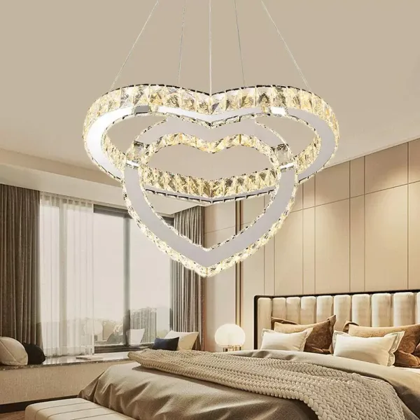 Lámpara colgante LED de 50 W, luz blanca cálida, moderna araña en forma de corazón, 110 V
