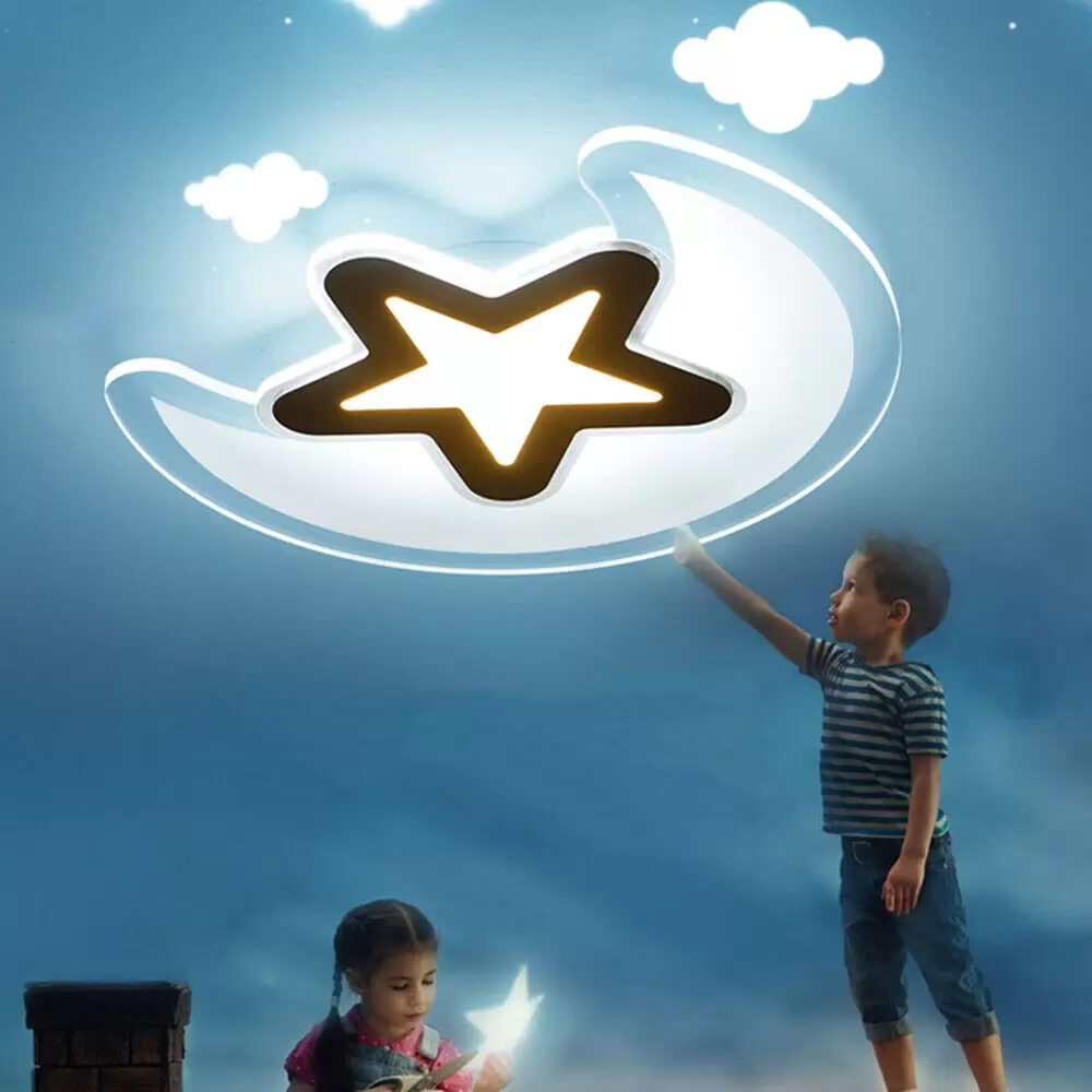 Lámpara de techo LED de acrílico de 32 W, diseño de estrella y luna