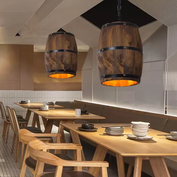 Lámpara de techo E27, retro, de madera, vintage, para bar, cafetería, casco, iluminación
