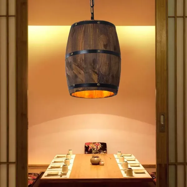 Lámpara de techo E27, retro, de madera, vintage, para bar, cafetería, casco, iluminación