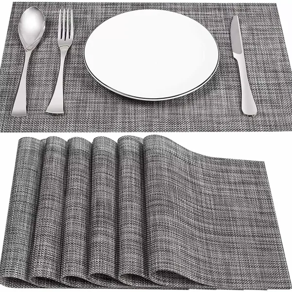 Juego de 4 manteles individuales antideslizantes, lavables, 45 x 30 cm, PVC, resistentes al calor, para cocina, restaurante (gris)