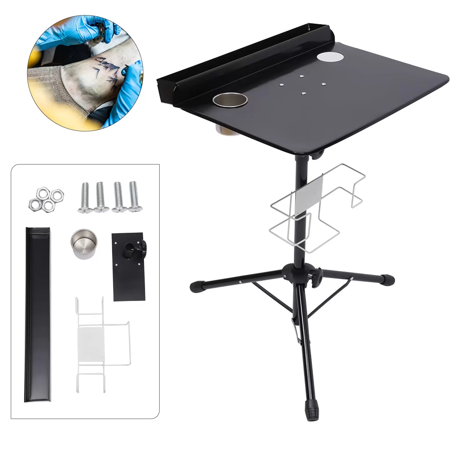 Estación de trabajo para tatuajes, altura regulable de 61 a 107 cm, portátil, ajustable,, estación de trabajo móvil